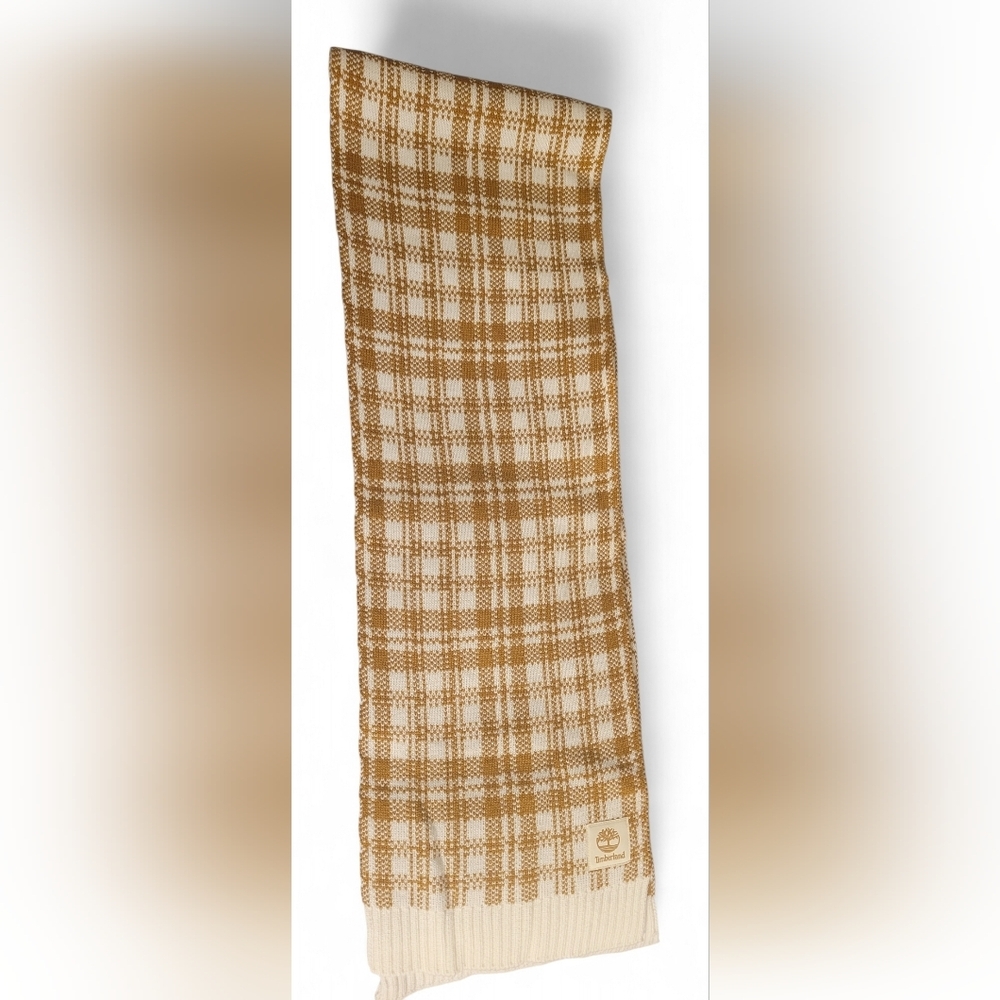 Timberland Scarf One Size Wheat Plaid NWT Tan Ivory Cream Winter Warm Soft - Picture 6 of 11